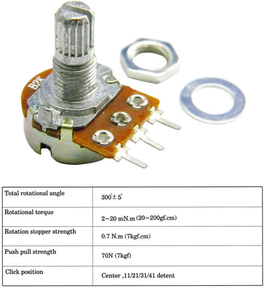 5 Juegos WH148 15mm 3 pines potenciómetro giratorio cónico lineal resistencia 1K 2K 5K 10K 20K 50K 100KΩ Ohm para Arduino con perilla blanca AD2