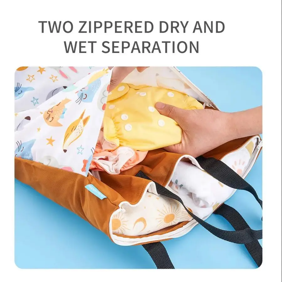 Bolsa de fraldas de pano seco e molhado reutilizável Happyflute com bolsos duplos com zíper 40 * 70 cm