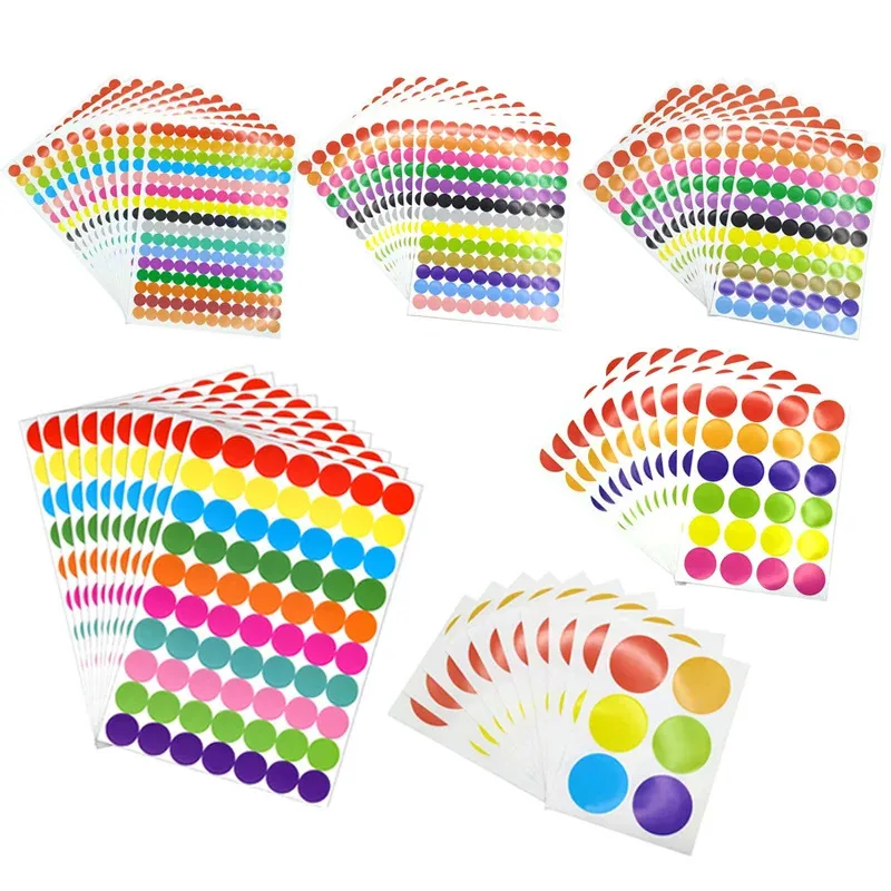 สติกเกอร์ลายจุดสี ขนาด 6 มม. 8 มม. 10 มม. 19 มม. 20 มม. 40 มม. ลายวงกลม สำหรับตกแต่งสำนักงาน ห้องเรียน งานปาร์ตี้ ของเล่น ตกแต่งไดอารี่
