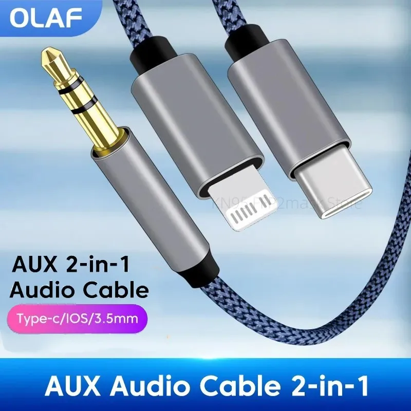 Cable de Audio auxiliar 2 en 1 tipo C/relámpago a Cable macho de 3,5mm para auriculares de coche teléfono USB C IOS a Cable conector convertidor auxiliar de 3,5mm