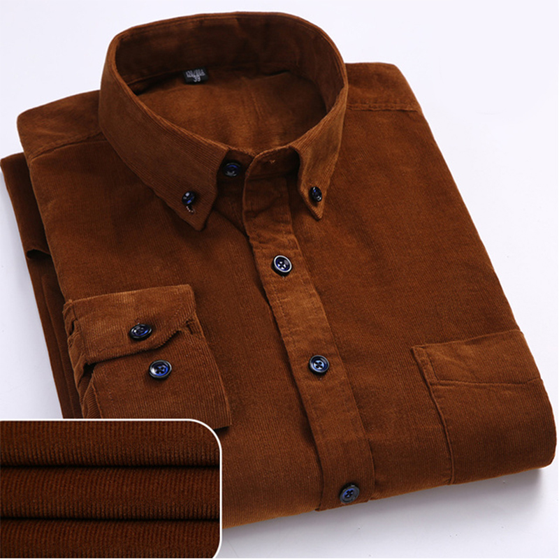 Camisas de pana 100% de algodón para hombre, camisas de vestir de negocios informales de manga larga de corte Regular, ropa cómoda con bolsillos para hombre 7XL 6XL