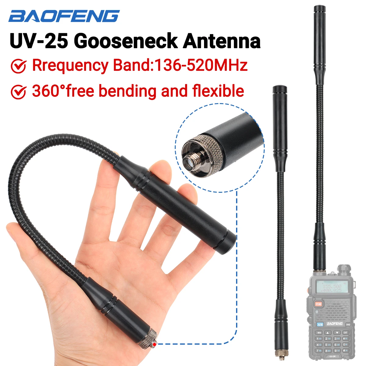 Baofeng UV-25 Schwanenhals Taktische Antenne SMA-Buchse VHF/UHF Dual Band Schwanenrohr Für Walkie Talkie UV-5R 17 21 82 BF888s Radio