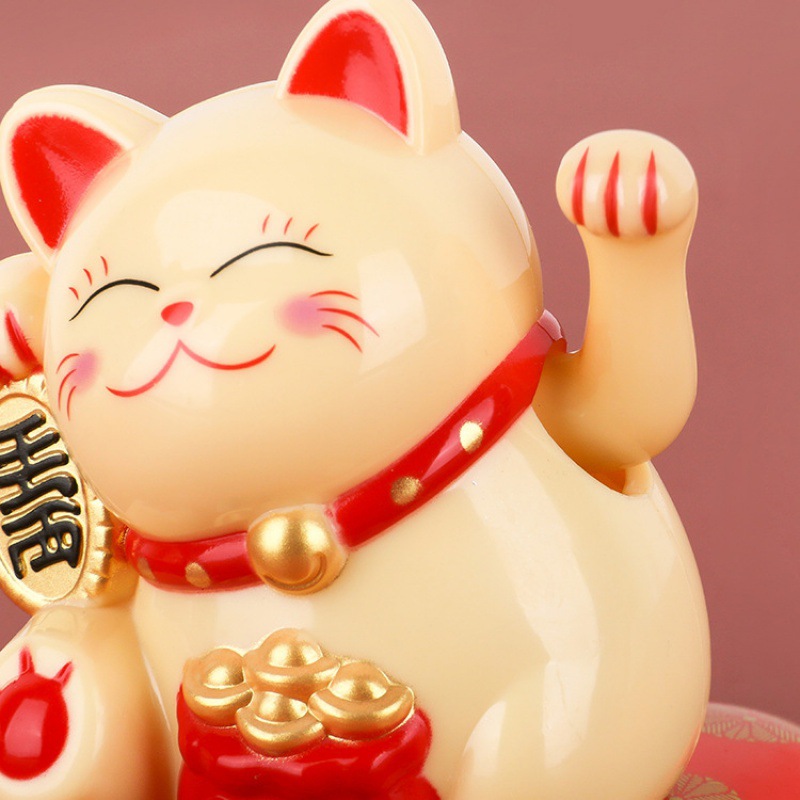 Solar Powered Maneki Neko Lucky Cat Welcoming Chinese Lucky Cat Waving Hand Beckoning Fortune Cat Figurines For Home Decor