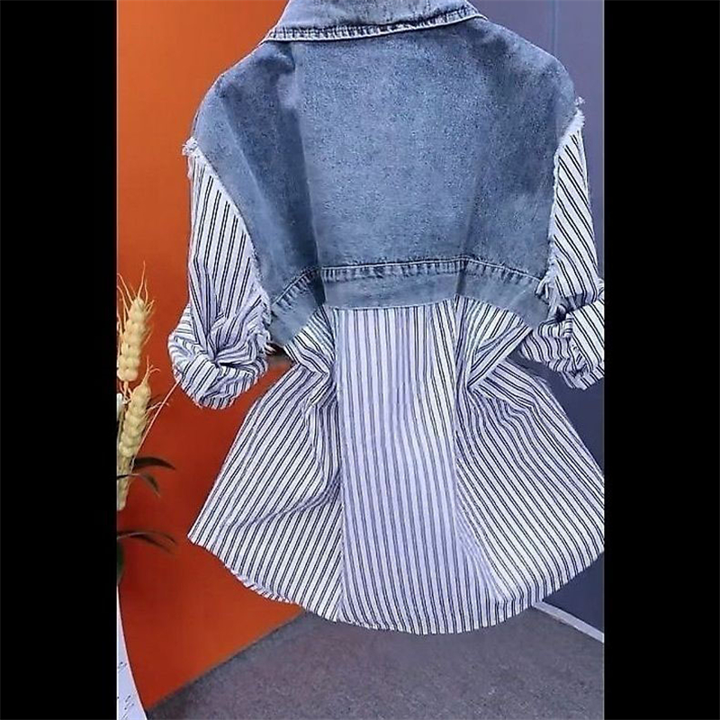 Nueva chaqueta vaquera empalmada para mujer, camisa vaquera de moda coreana para primavera y otoño, Tops, chaquetas vaqueras informales, cortavientos para mujer