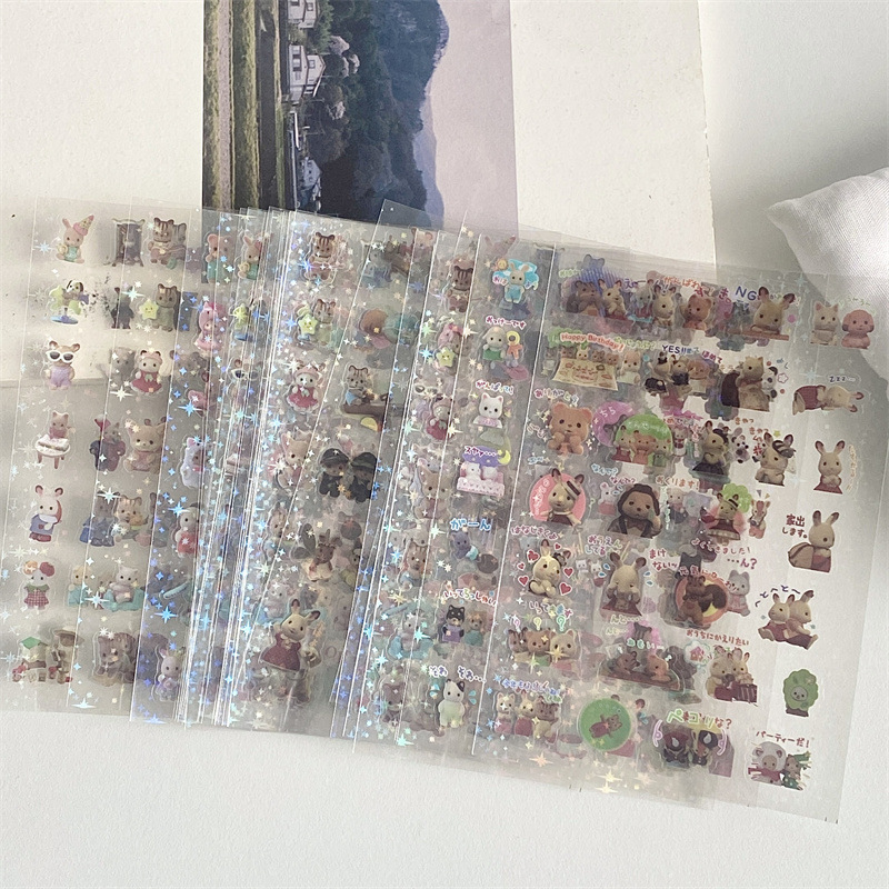 Kawaii 6 pçs sylvanian mini dos desenhos animados à prova dwaterproof água kawaii adesivos pacote anime acessórios brinquedos das crianças doodle presente