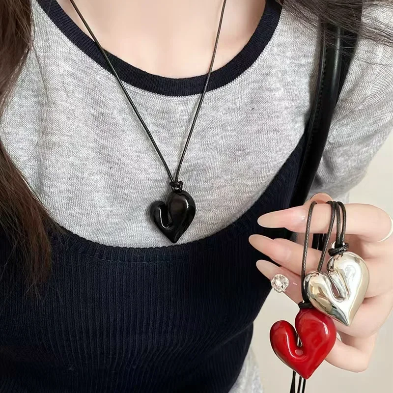 Lats colar com pingente de coração vermelho, gargantilha vintage inspirada em amor estético dos anos 80, nova moda, colar de coração romântico para mulheres