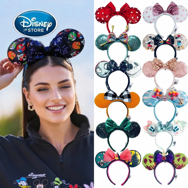 Diadema con orejas de Disney para mujer, diadema de Mickey de Disneyland, accesorios de Cosplay de lentejuelas de felpa para adultos/niños, regalos de cumpleaños