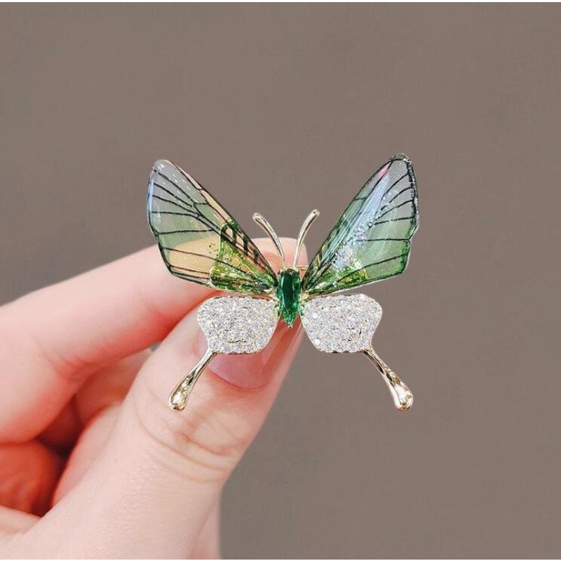 Purple Butterfly Brooch Women's Diamond-inlaid Alloy Insect-shaped Collar Needle Transparent Wings Advanced Butterfly Brooch