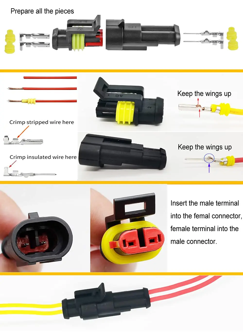 352 ชิ้นกันน้ําขั้วต่อไฟฟ้าขั้วต่อสายไฟรถยนต์ 1/2/3/4 พินขั้วต่อ CRIMPING TOOL