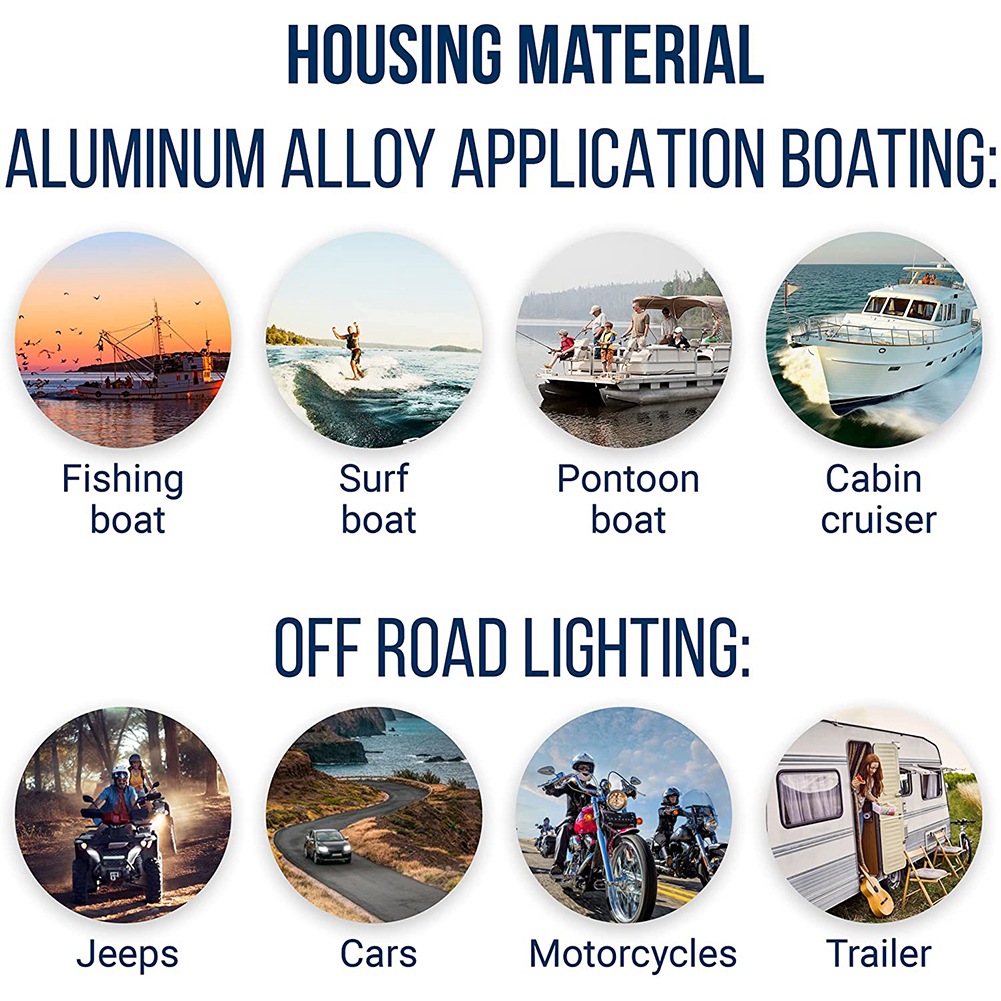 Luces Led impermeables para barcos, 2 luces de 72W, impermeables, probadas, para cubierta/muelle, 2200LMS, 120 °, luz de inundación, luces para barcos