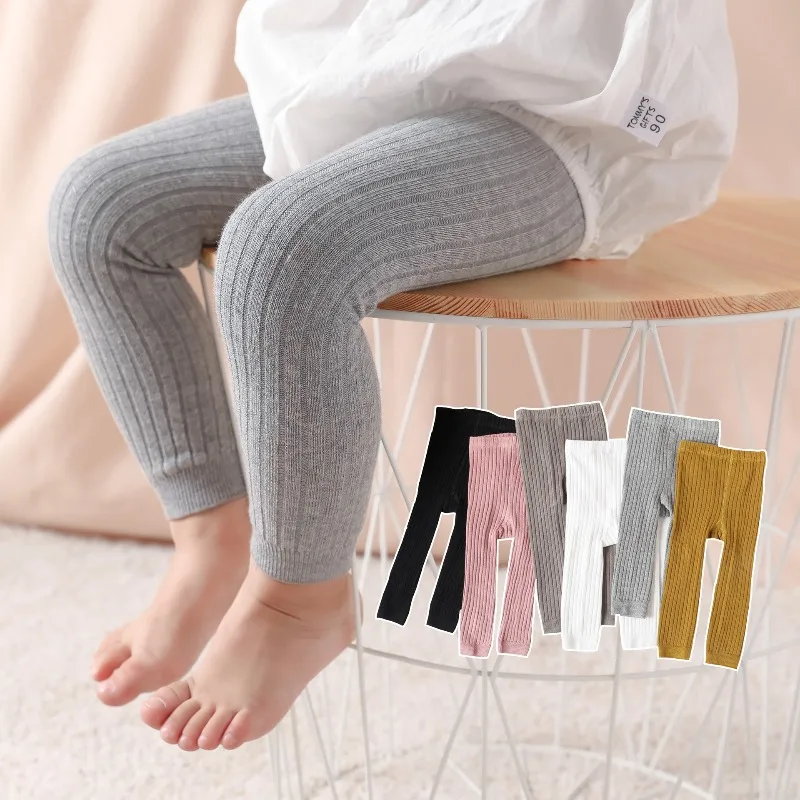 1 peça meninas da criança do bebê básico camisola com nervuras e leggings sem pés collants crianças meninas vestido inferior calças superiores 1-6 anos