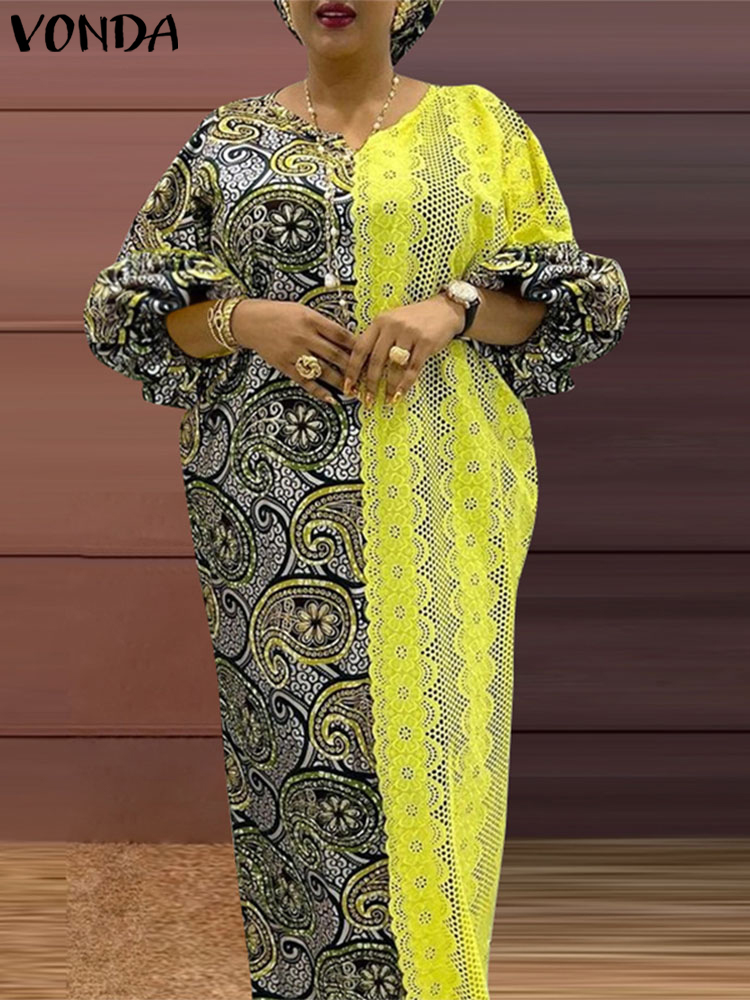 Plus Size VONDA 2024, elegantes, mit Blumenmuster bedrucktes Maxikleid, Vintage-lange Roben, lockerer Urlaub, lässiges Sommerkleid mit V-Ausschnitt, Übergröße