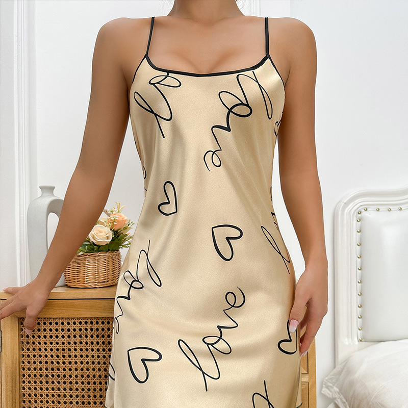 Dia dos namorados saia de pijama de seda gelo sem mangas saia curta com saia suspender pijama sexy feminino fino impresso roupas para casa