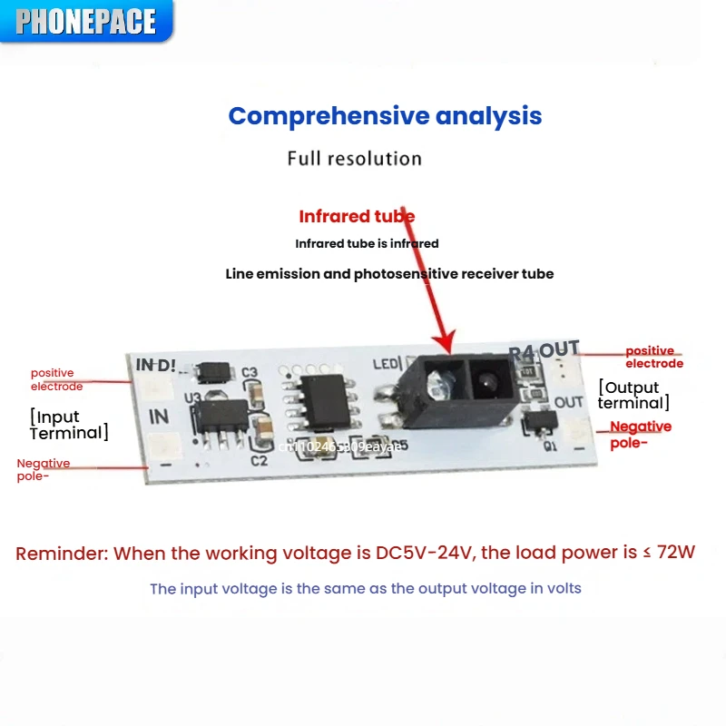 Módulo de controle do interruptor do sensor de onda manual luz led para armários sapateiras 5v-12v-24v compatível uso interno