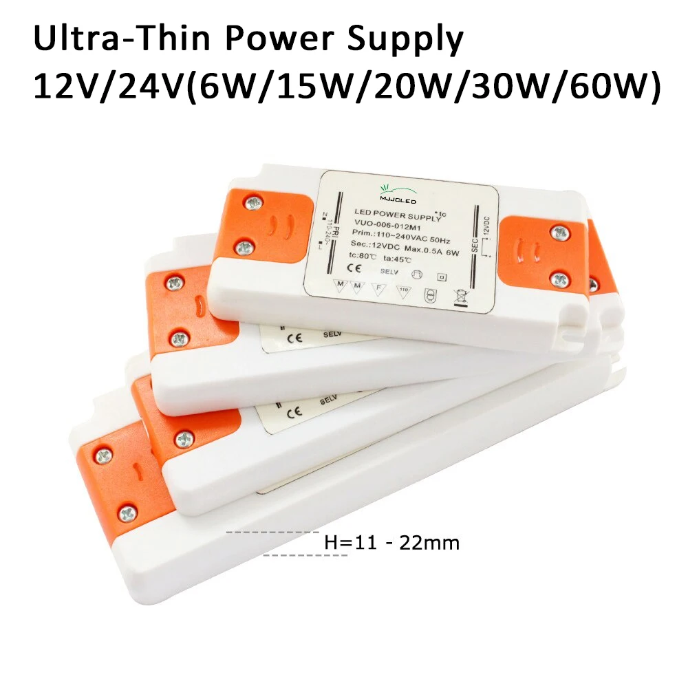 Zasilacz LED Ultra Cienki 12V 24V Transformator Stałonapięciowy 110V 220V na DC12V 24V 20W 30W 60W do Taśm LED