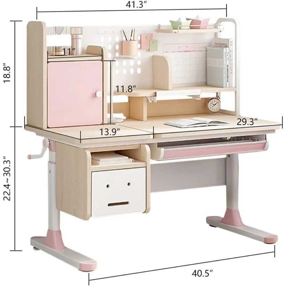 Wooden adjustable height children's table, ergonomic, tilted tabletop, learning and reading children's table
