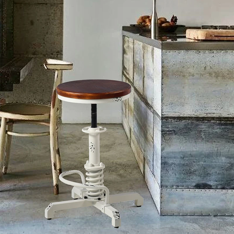 ‌Industrial Retro Bar Stool Adjustable Spring Base Metal Swivel Stool Heavy Duty Pub Stool for Cafe Boutique Hotel Commercial