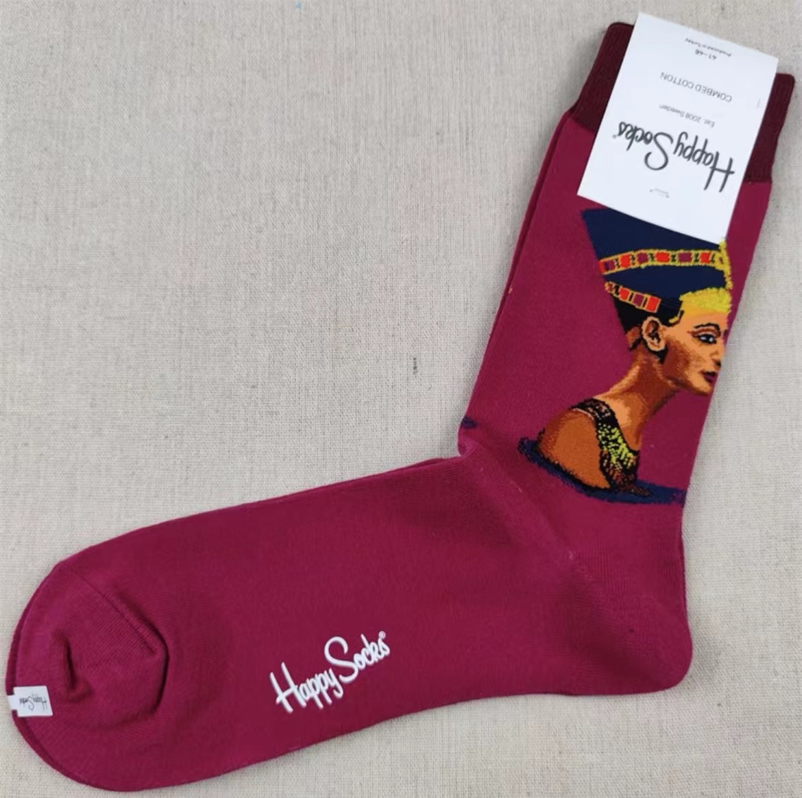 Happy Socks Men's Diamond Check Socks Four Seasons Pure Cotton Geometric Pattern Sports Socks