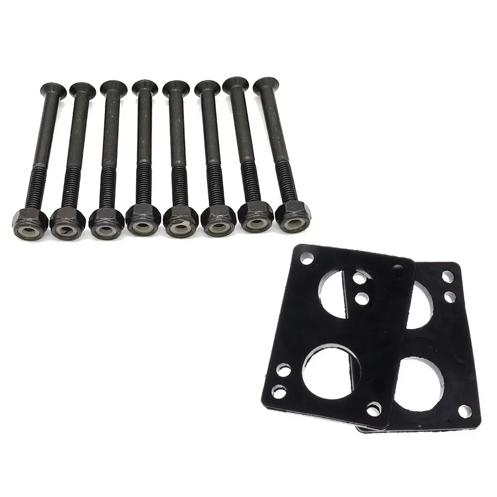 16 ชิ้น 10 มิลลิเมตรปะเก็น Riser Pads + 40 มิลลิเมตรสลักเกลียวสําหรับสเก็ตบอร์ด Longboard Double Rocker แผ่นยางสลักเกลียวโลหะ 1 ชุด 8 สกรู 2 Spacers
