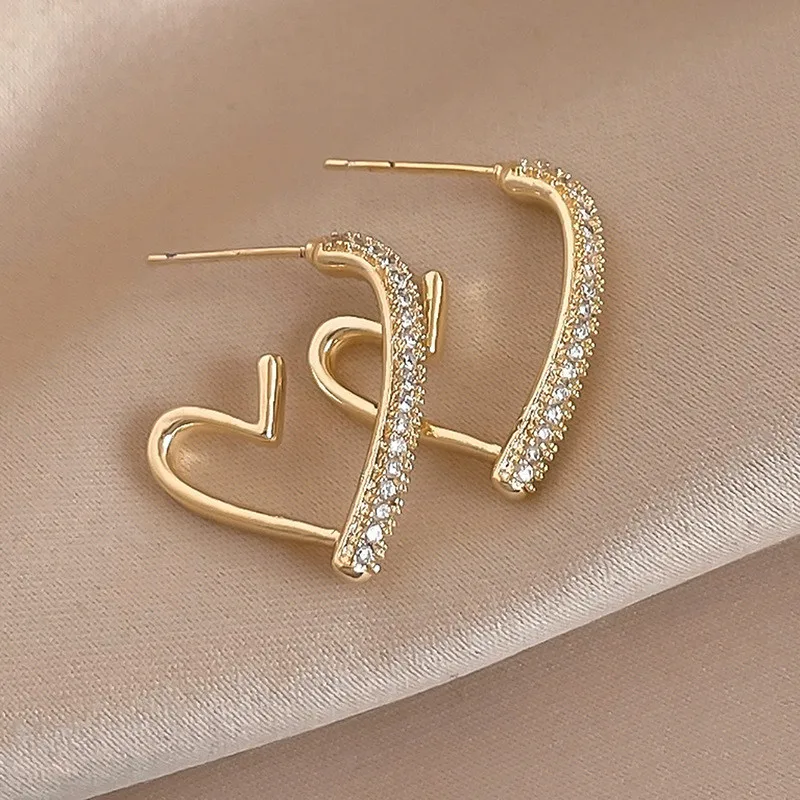 Pendientes de corazón de cristal de moda coreana con aguja de plata 925 para mujer, joyería 2021, nuevos pendientes de aro de lujo para mujer, Brincos