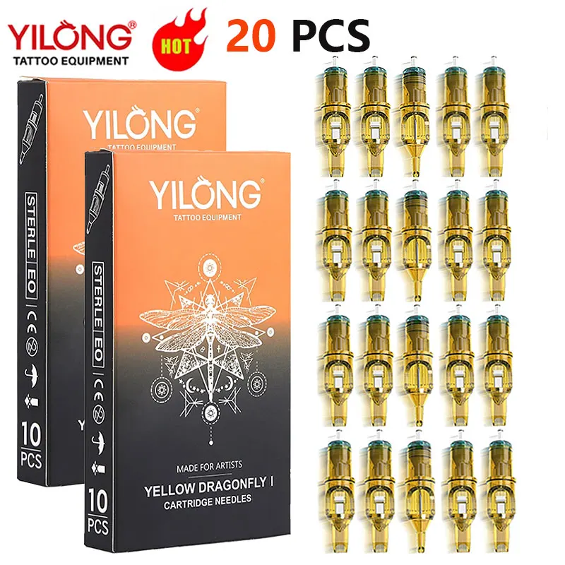 20 stücke Gelbe Libelle Tattoo Patrone Nadel 1 3 5 7 9 11 13 14 15 RL RM RS M1 für Tattoo Maschine Stift Nadel Zubehör