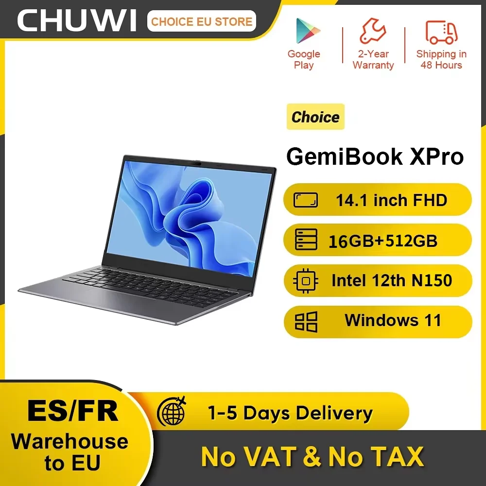 CHUWI GemiBook XPro Laptop da 14,1 pollici Intel 12th N150 16GB DDR5 512GB SSD Windows 11 1920*1080 16:9 Schermo WiFi 6 BT5.2 38Wh