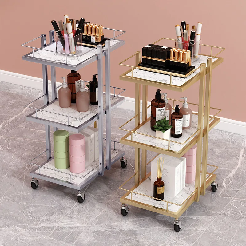 Carrinho de salão de beleza para unhas, prateleiras bordadas para cílios, rack de armazenamento de instrumentos de luxo leve, pode ser movido, carrinho de ferramentas