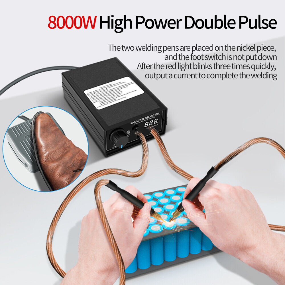 8000W Spot Welder Kit Digital Power Adjustable Spot Welding Pen Control Board Nickel Sheet For 18650 Lithium Battery Footpedal