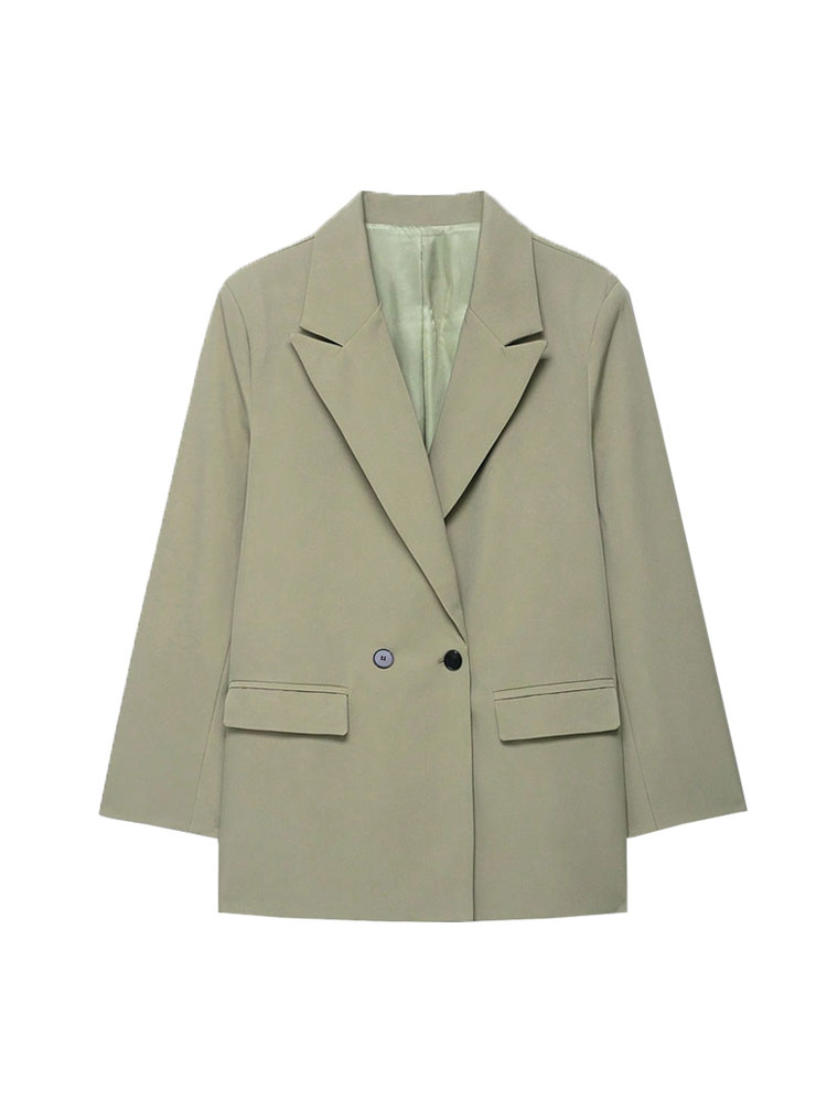 Zweireihiger einfarbiger Blazer für Damen, langärmelig, Bürokleidung für Frühling, Herbst, Winter, alter Geldstil