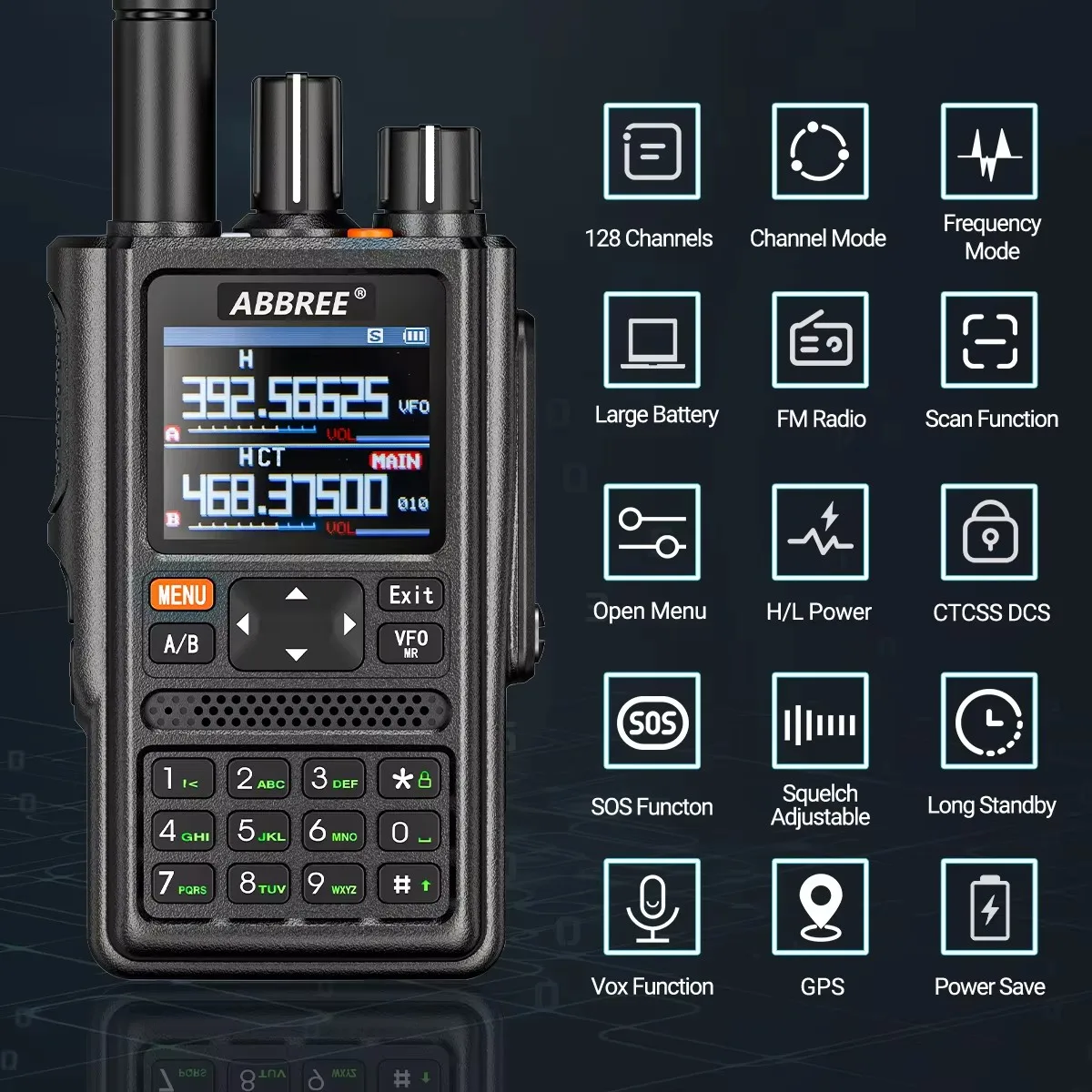 Neues ABBREE AR-F8 GPS Walkie Talkie Multi Band Wireless Kopierfrequenz AF FM 128-Kanal-Airband Vollband VOX Ham Two Way Radio