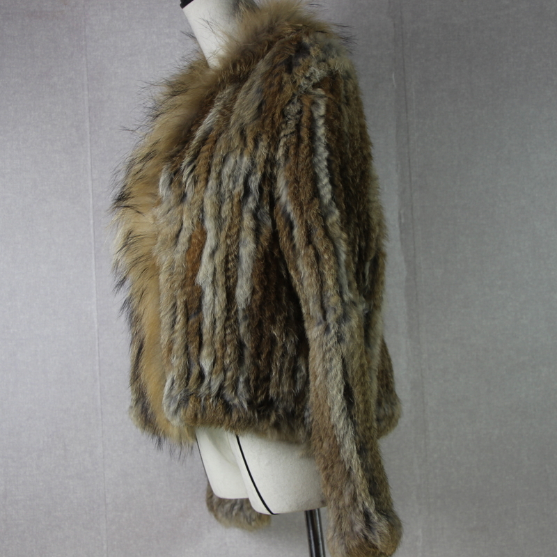 Harppihop-本物のウサギの毛皮のジャケット,ニット,女性用,アライグマの毛皮の襟,トレンチアウター,ファッショナブルなストリートパーティージャケットc918