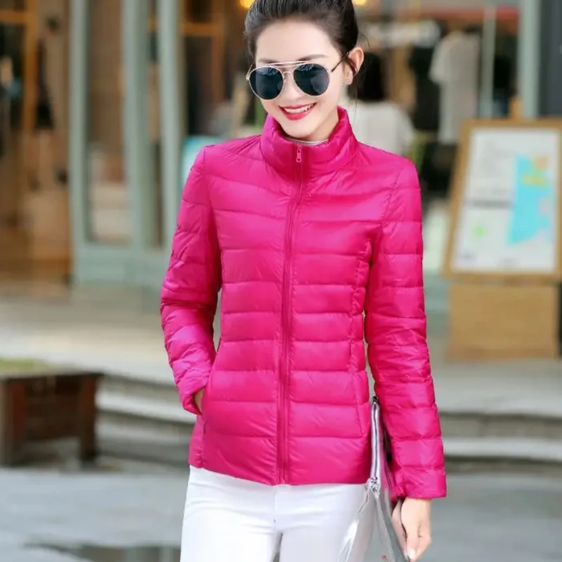 M-8XL Weiße Entendaunenjacke für Damen, Winter, warmer Daunenmantel, leicht, 2023, neu, Stehkragen, Tasche, Reißverschluss, lässige Oberbekleidung