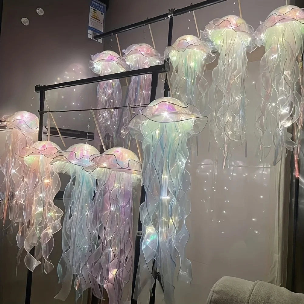 1 ชิ้นทําด้วยมือ DIY แมงกะพรุนโคมไฟอัพเกรดวัสดุหนา, ตกแต่งแขวนไฟ LED, ไฟตกแต่งห้อง