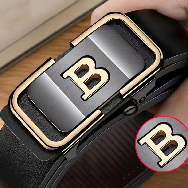 Fivela automática desdentado masculina nova moda cinto com botão carta negócios moda cinto de alta qualidade festival presente seleção