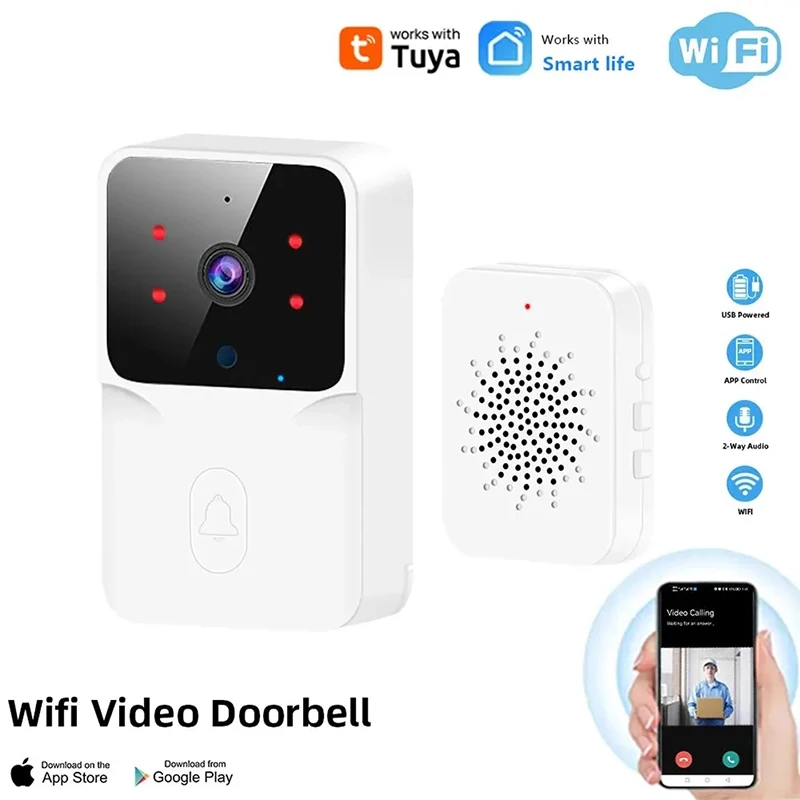 Timbre inteligente inalámbrico WiFi Tuya, cámara de seguridad para el hogar con Alexa y Google funciona con batería CC/CA