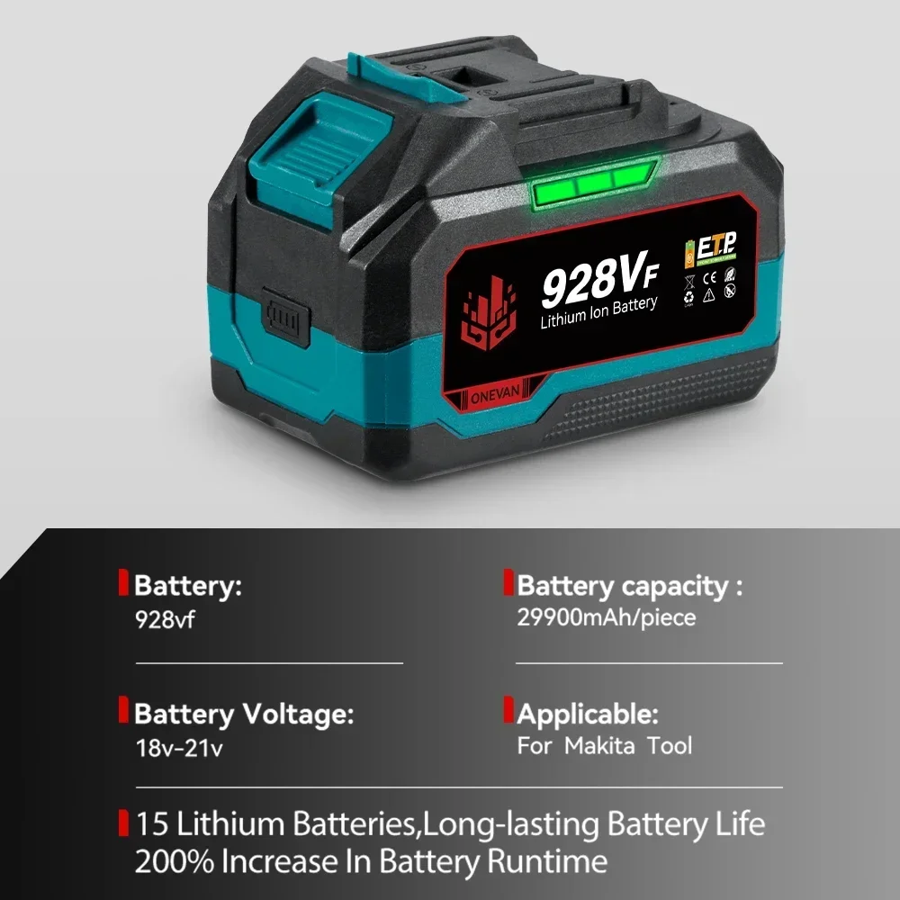 ONEVAN 21V リチウム電池 928VF 29900mAh 588VF 22900mAh 容量インジケータ充電式マキタ 18V 電動工具