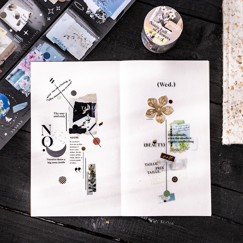 Yoofunペットマスキングテープ、クリエイティブなDIYジャーナル、コラージュの造園、花の植物素材でいっぱいのメモ、5x200cm