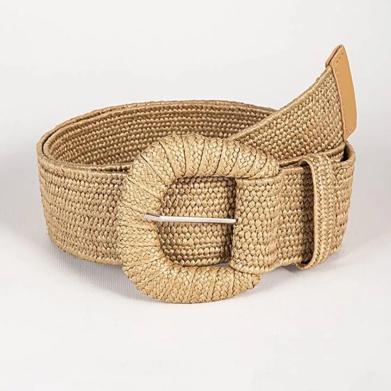 Mới Retro Nữ Mùa Hè Pin Khóa Thắt Lưng Thời Trang Nữ Đầm Rộng Thắt Lưng Thiết Kế Dệt Thun PP Rơm Cỏ Bé Gái Dây Thắt Lưng