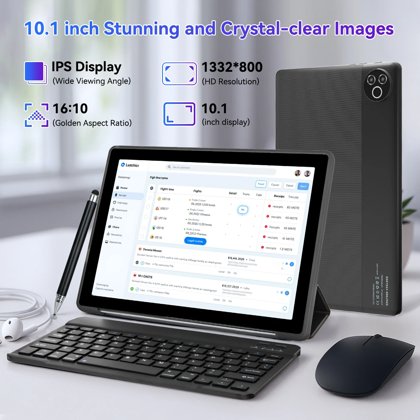 URAO Android 15 Tablet 10.1 Inch 20(3+17)GB RAM 64GB ROM 5-core Dual Camera Tablets PC Set Keyboard/Case/Mouse/Stylus/Headphone