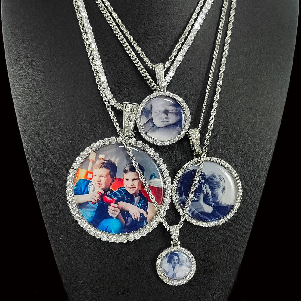Custom Photo Necklace For Men Personalized Medallion Memory Picture Pendant Solid Back Zircon Hip Hop Jewelry Free Engrave
