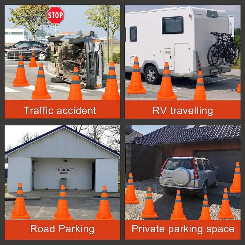 Collapsible Orange Road Safety Cones 45cm Traffic Parking Cones Multi Purpose Reflective Stripe Traffic Cones