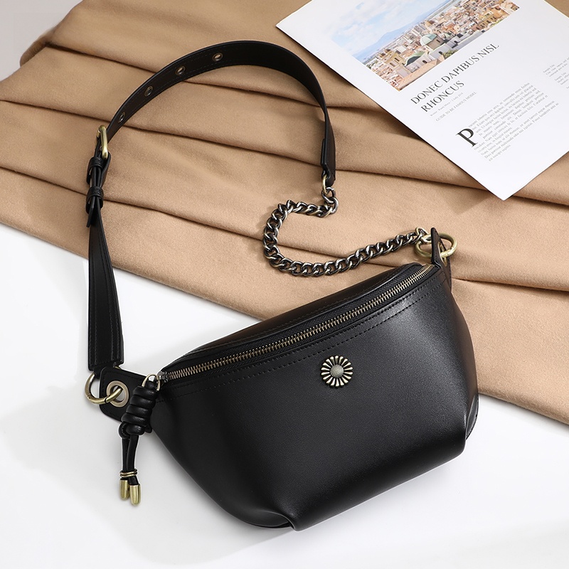 ファッショナブルな Viney 本革クロスボディバッグ女性のスタイリッシュな多用途夏秋冬ウエストバッグチェーン要素ソフト