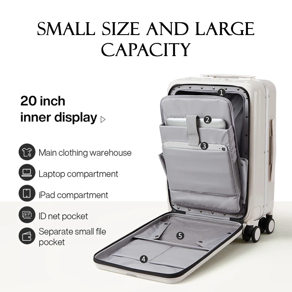 Hanke พกพากระเป๋าเดินทางความงามการออกแบบ 7 มม.กรอบอลูมิเนียม Rolling กระเป๋าเดินทาง Boarding Cabin PC Spinner ล้อ TSA ล็อค 18 "20"