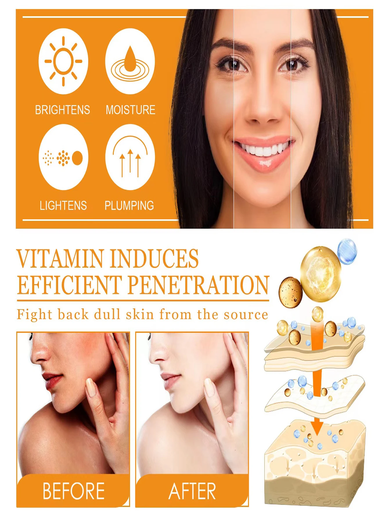 Soro de vitamina c para clareamento facial, soro facial com ácido hialurônico, removedor de manchas escuras, produtos coreanos para cuidados com a pele