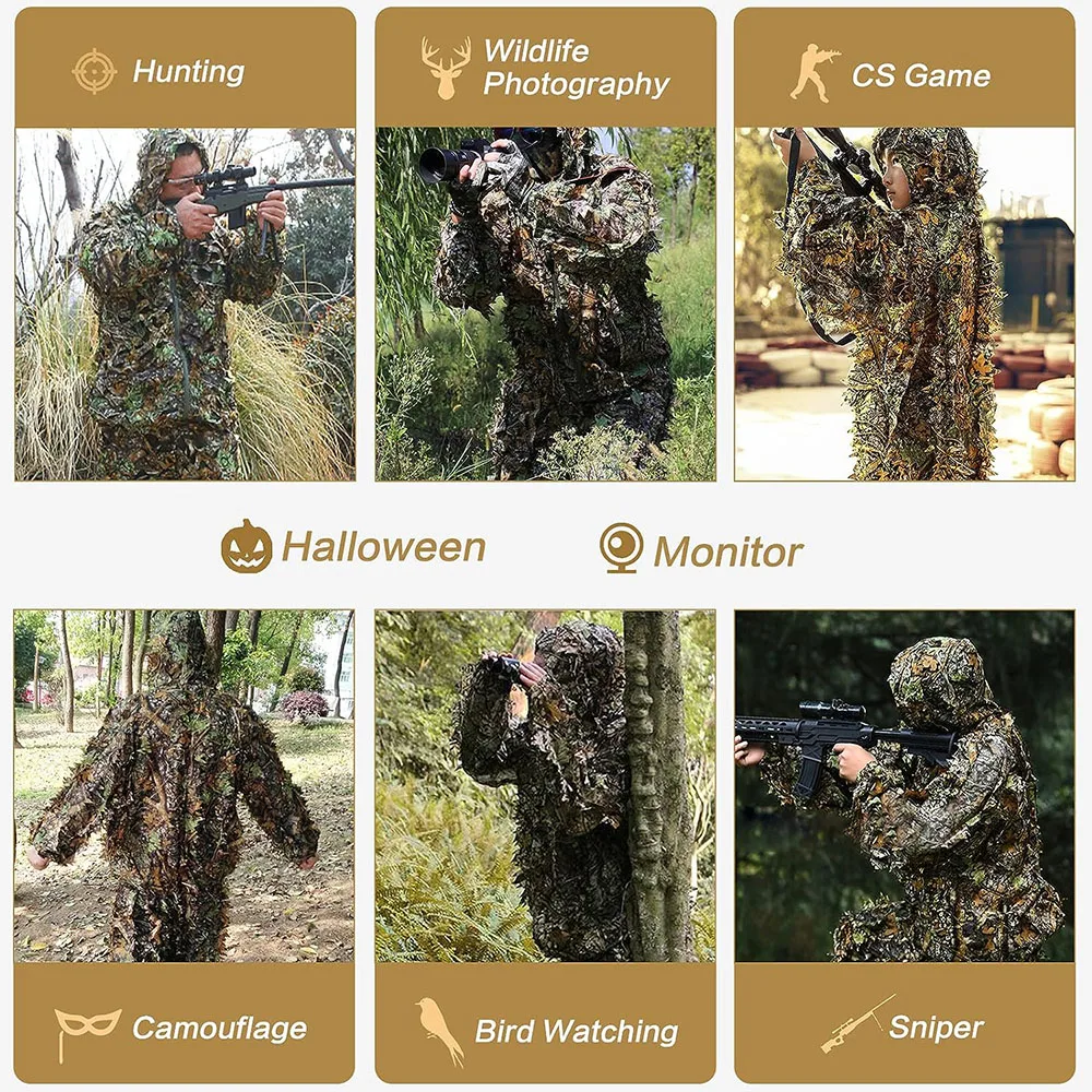 Ghillie Anzug Männer Frauen Kinder 3D Blatt Bionic Camouflage Jagd Kleidung CS Schießen Anzug Taktische Kampf Kleidung Set