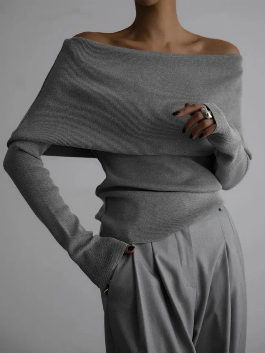 Wolfeel 女性の長袖ニットベースシャツ秋冬オフィスレディセーターワンショルダーセクシーなスリムフィットオフショルダートップ