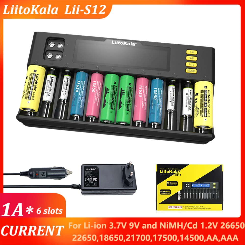 LiitoKala Lii-S8 Lii-S12 Ładowarka do akumulatorów 18650 3.7V Li-ion NiMH 1.2V 9V Li-FePO4 3.2V IMR 3.8V 26650 21700 26700 AA AAA