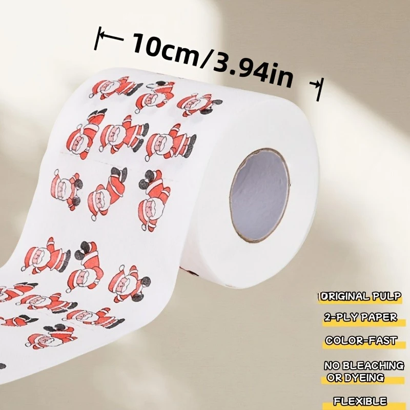1/5rolls Christmas Toilet Paper Rolls - Festive Santa, Reindeer & Snowman Holiday Prints, Red Top & Evergreen Tree Design