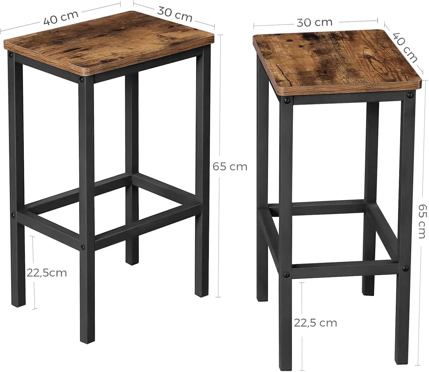 VASAGLE Barhocker Barstühle (Set, 2 St., 2er), bis 120kg belastbar