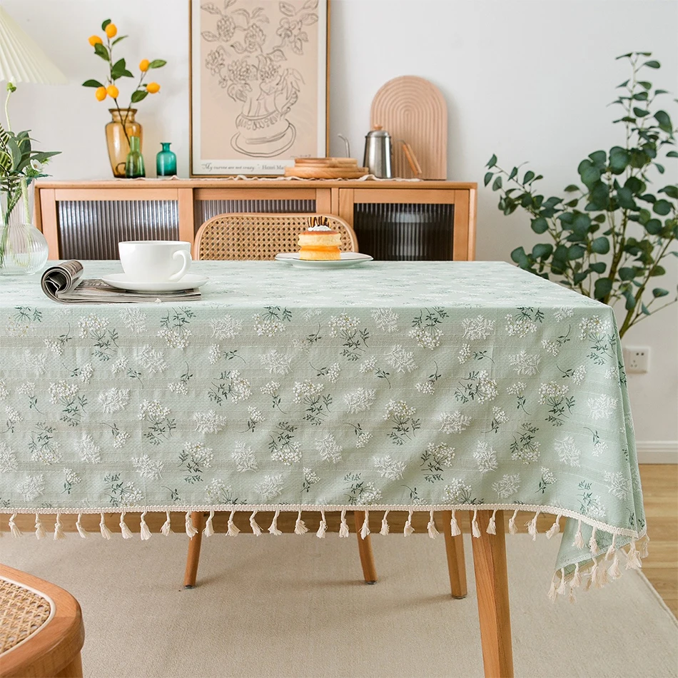 Toalha de mesa floral de algodão com margaridas pequenas estilo coreano, decoração de mesa de chá, capa de mesa retangular para cozinha, casamento, sala de jantar